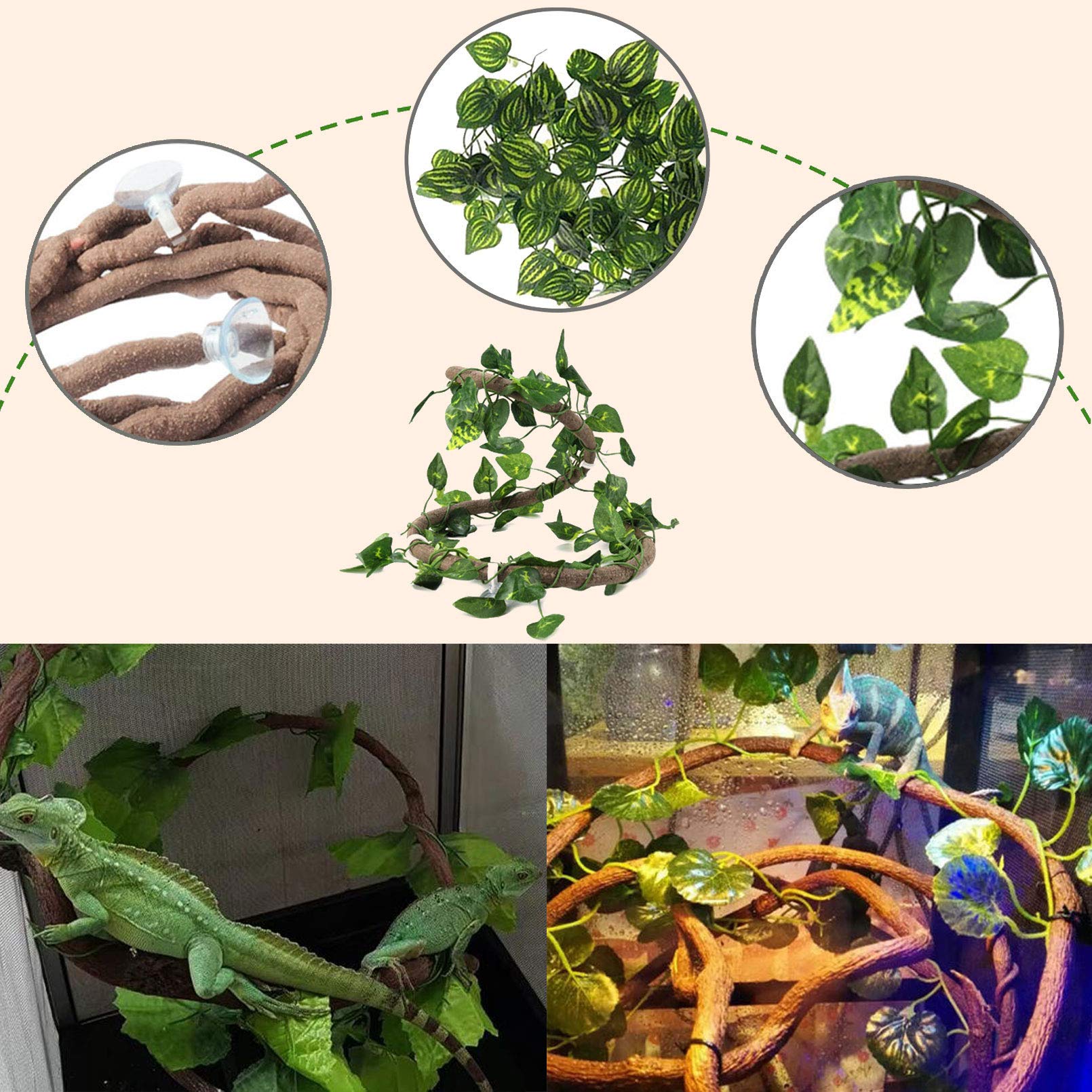 PINVNBY Reptile Resin Castle Decoration,Bearded Dragon Habitat Accessories Crested Gecko Hideouts Cave Reptiles Vines Flexible J